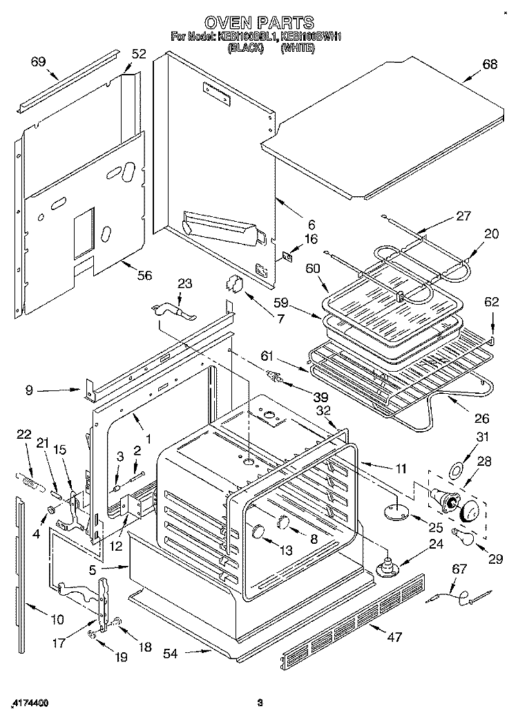 OVEN, LITERATURE Diagram and Parts List for KEBI100BBL1  KitchenAid Wall Oven