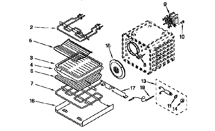 Internal Oven Diagram and Parts List for KEBS107DBAL4  KitchenAid Wall Oven