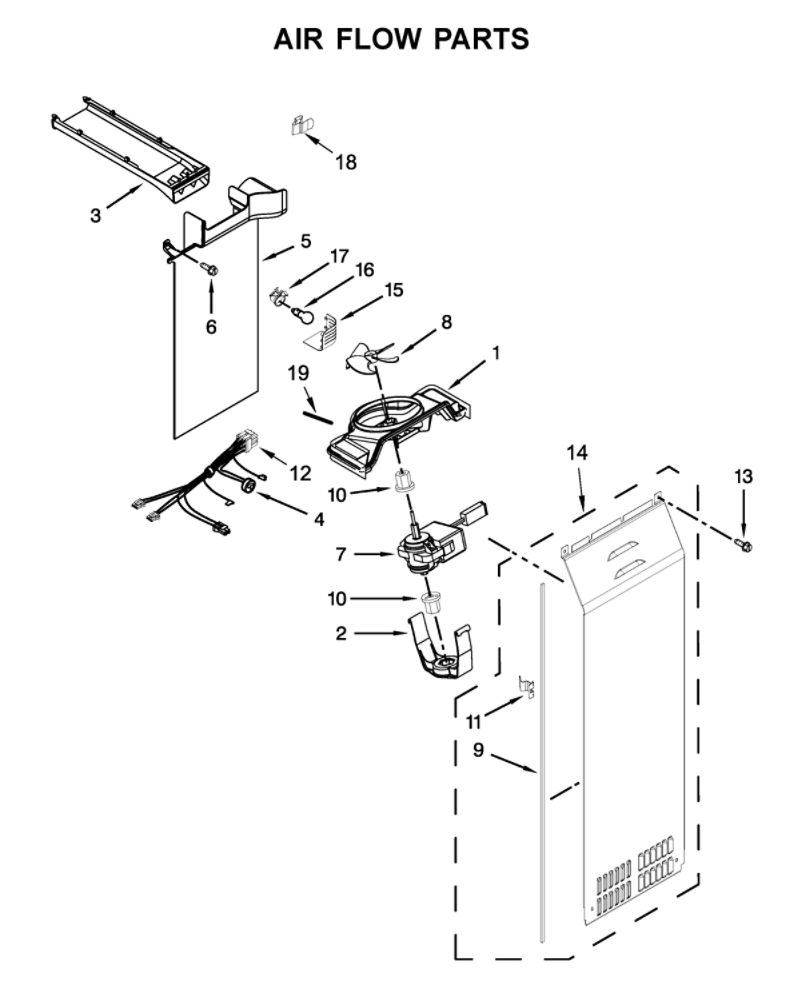 Air Flow Parts Diagram and Parts List for WRSA71CIHN01  Whirlpool Refrigerator