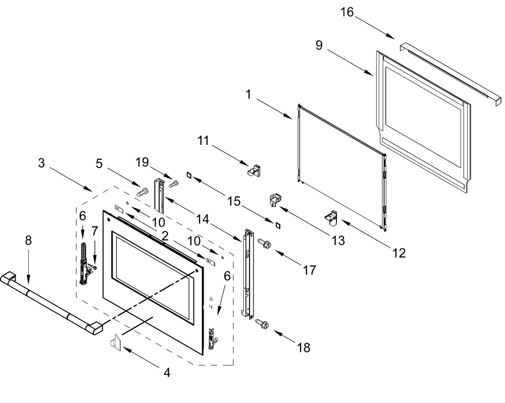 Lower Oven Door Parts Diagram and Parts List for JOEDC730RL00  Whirlpool Wall Oven