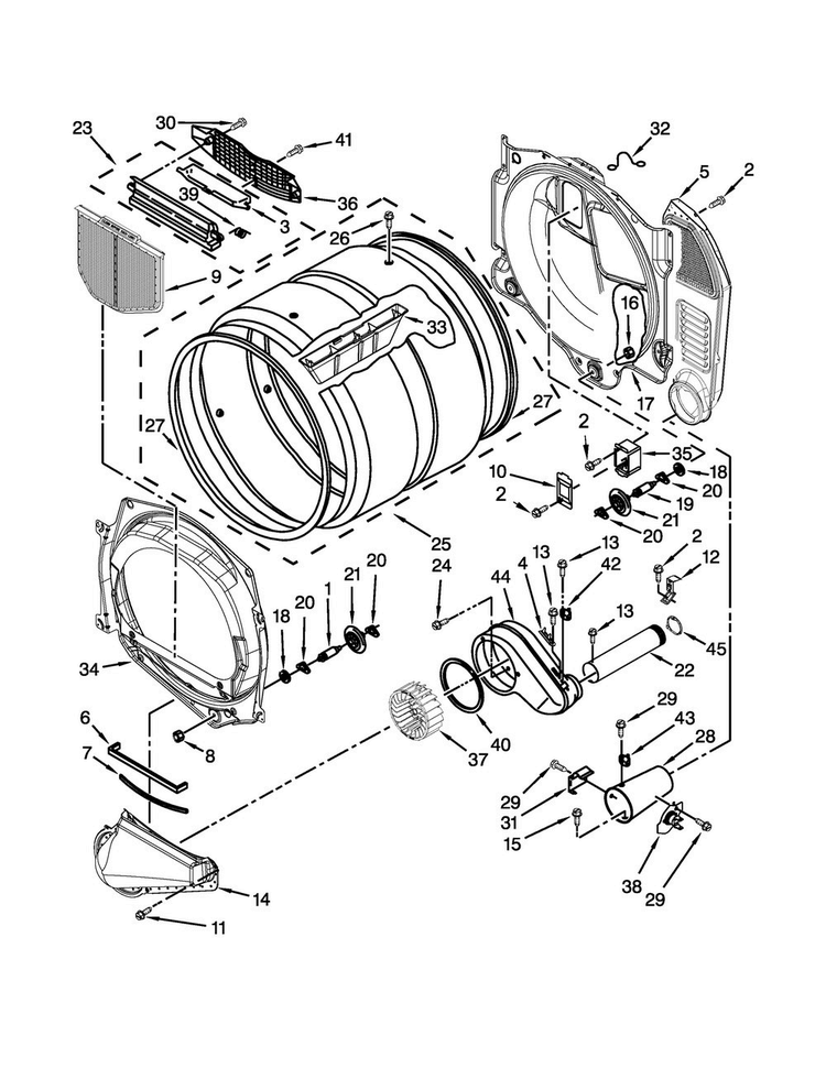 Bulkhead Parts Diagram and Parts List for CGD9060AW1  Whirlpool Dryer