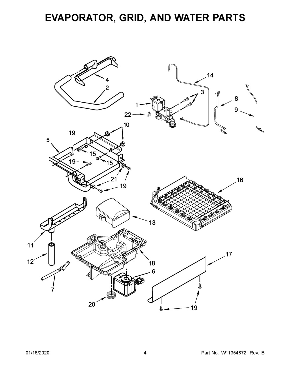 Evaporator, Grid, And Water Parts Diagram and Parts List for KUIX535HPA00  Whirlpool Refrigerator