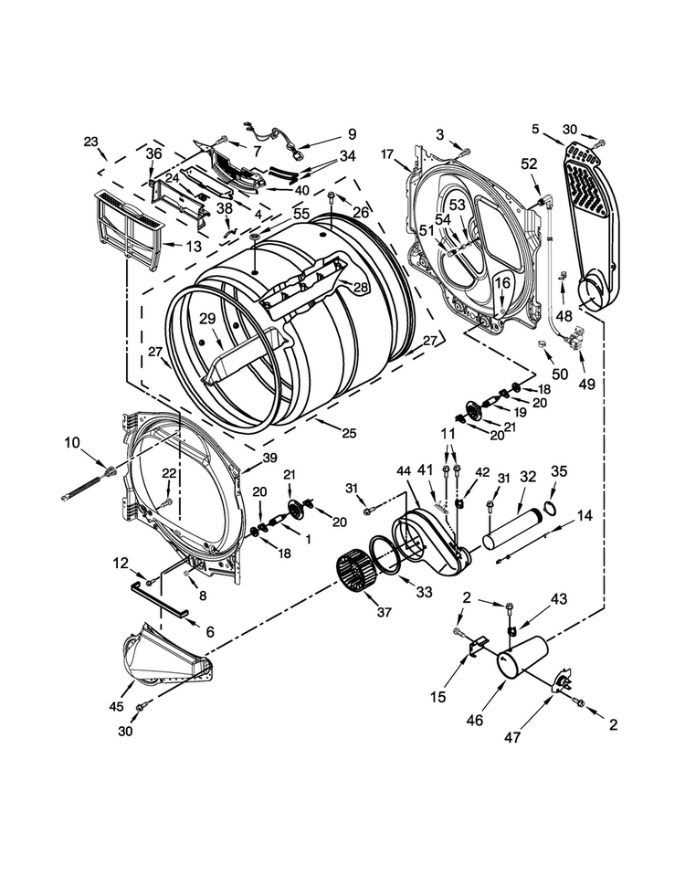 Bulkhead Parts Diagram and Parts List for WGD8500DW2  Whirlpool Dryer