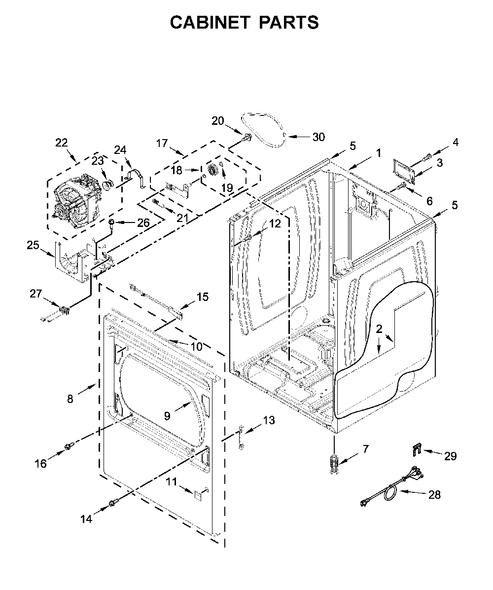 Cabinet parts Diagram and Parts List for YWED6120HC1  Whirlpool Dryer