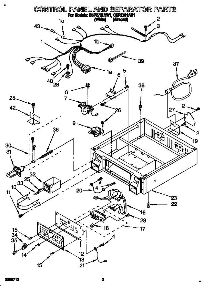 Control Panel And Separator Diagram and Parts List for CSP2761AW1  Whirlpool Dryer