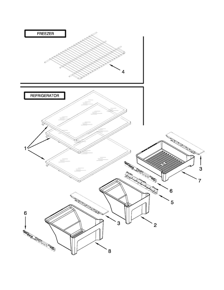 Shelf Parts Diagram and Parts List for 10662154111  Kenmore Refrigerator