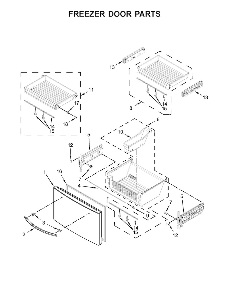 Freezer Door Parts Diagram and Parts List for KFIS29PBMS03  KitchenAid Refrigerator