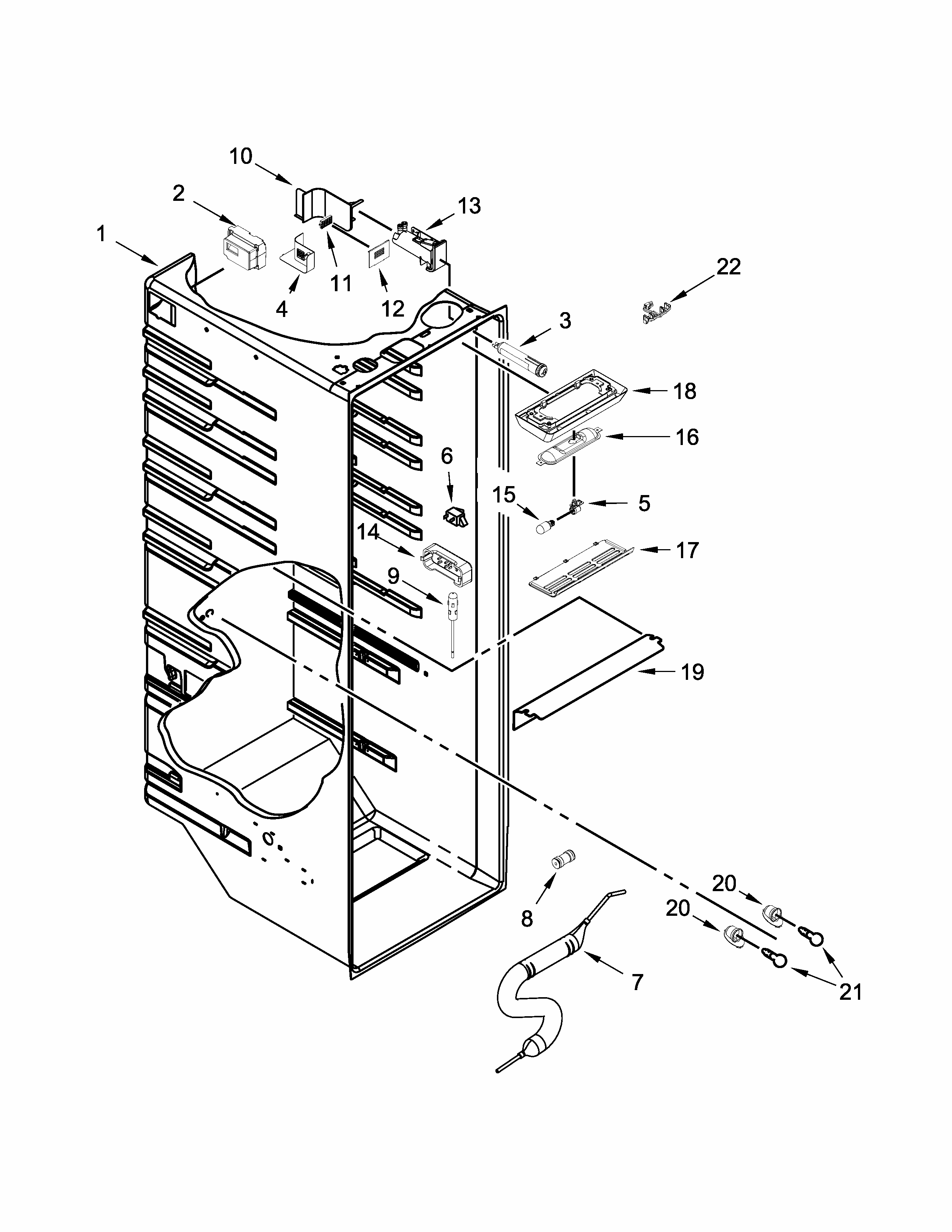 Refrigerator Liner Parts Diagram and Parts List for ISC21CNEDS00  Whirlpool Refrigerator
