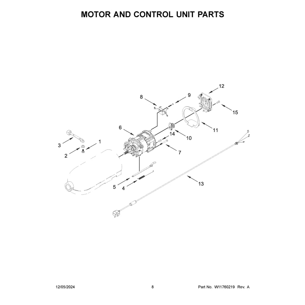 Motor And Control Unit Parts Diagram and Parts List for 5KSM150PSBBK5  KitchenAid Mixer