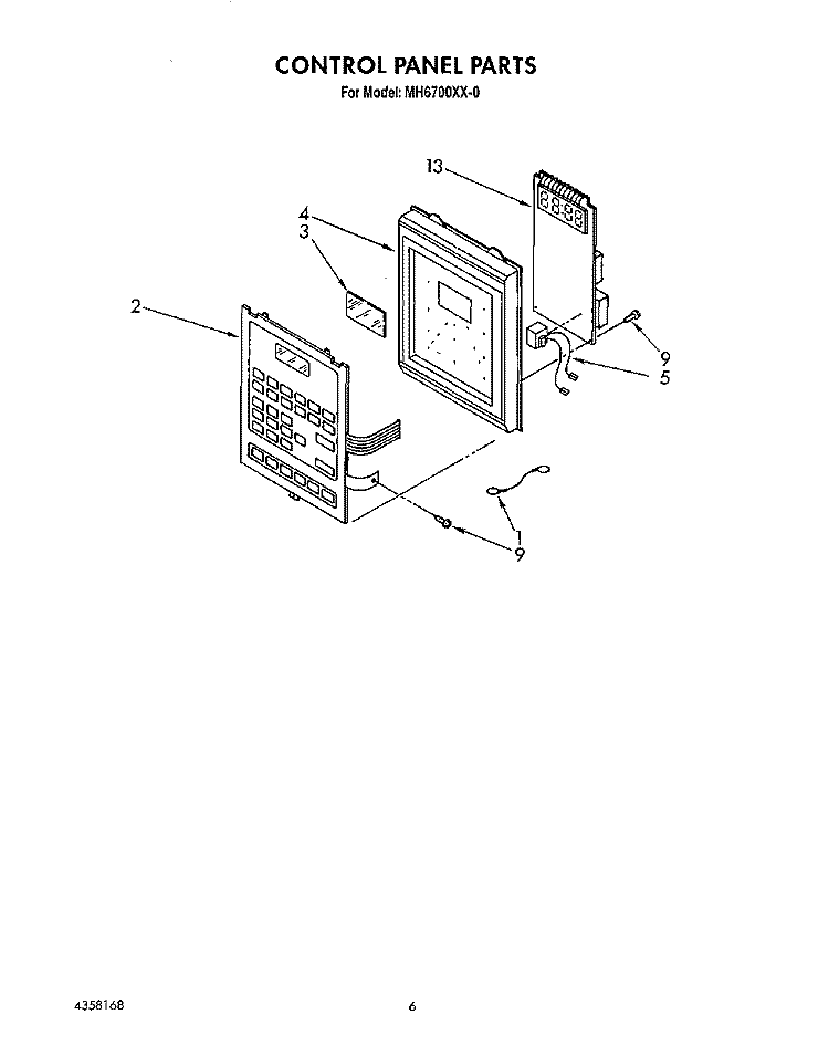 CONTROL PANEL Diagram and Parts List for MH6700XX0  Whirlpool Microwave