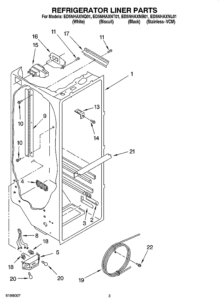 REFRIGERATOR LINER PARTS Diagram and Parts List for ED5NHAXNB01  Whirlpool Refrigerator