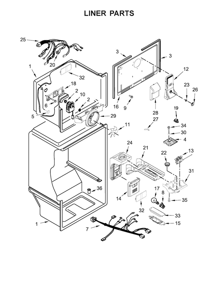 Liner Parts Diagram and Parts List for WRT311FZDB00  Whirlpool Refrigerator