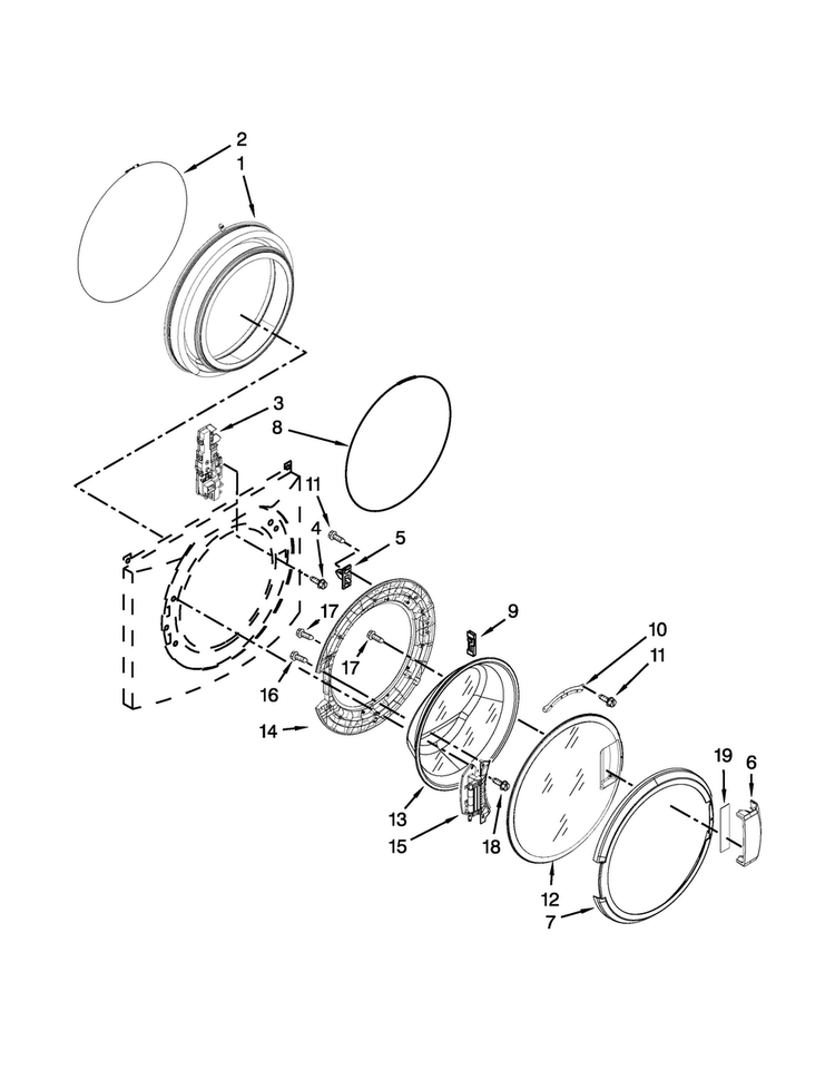 Door Parts Diagram and Parts List for CHW8990BW0  Whirlpool Washer