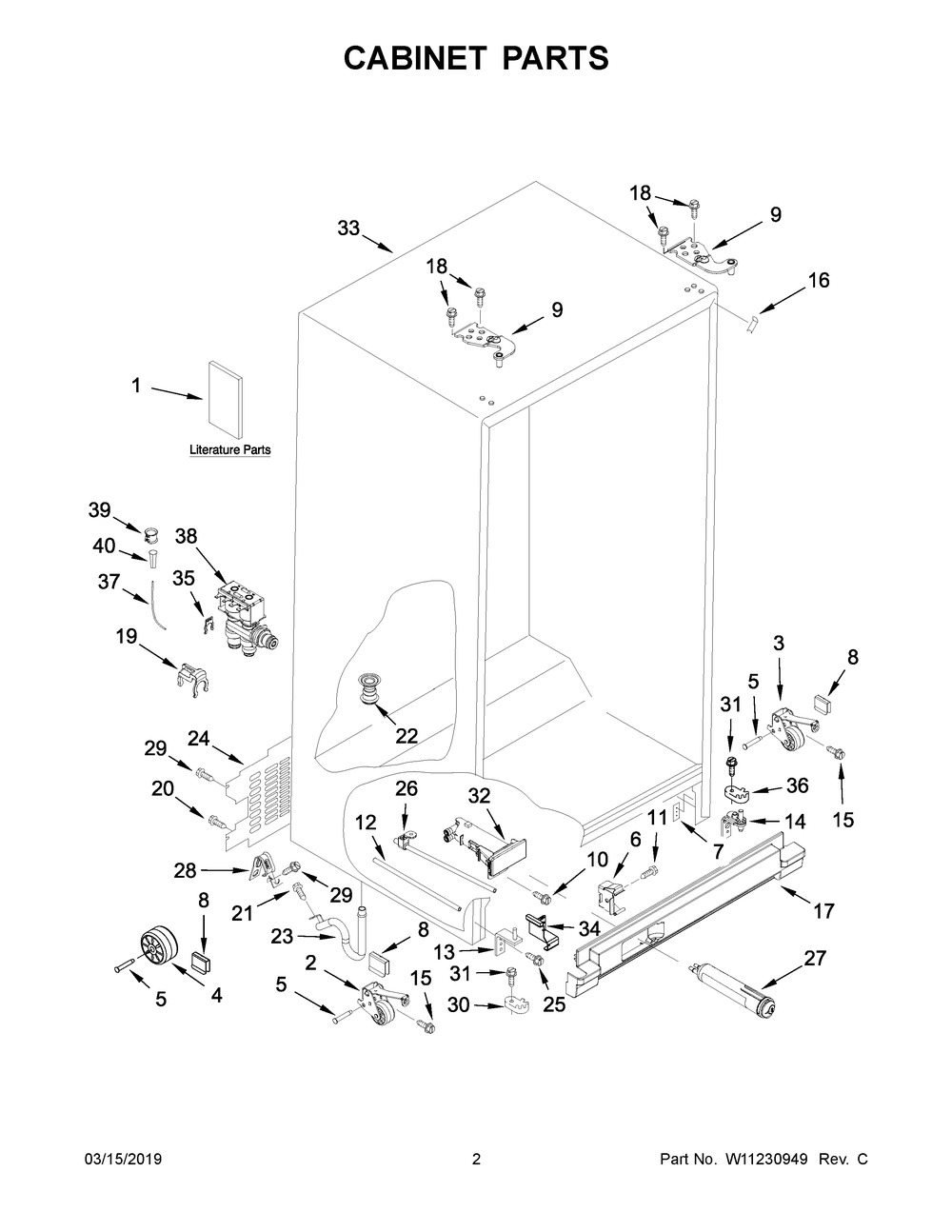 Cabinet Parts Diagram and Parts List for WRS335SDHM00  Whirlpool Refrigerator