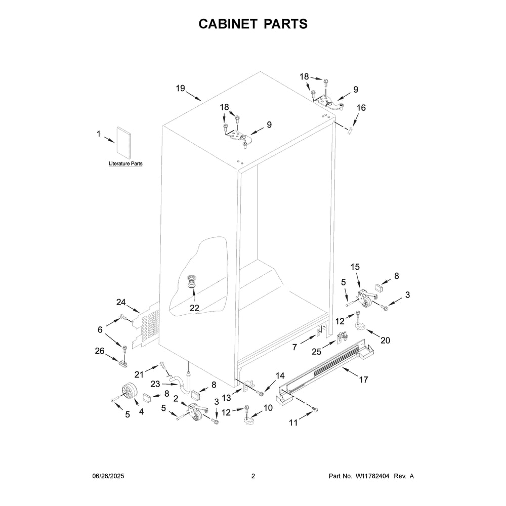 Cabinet Parts Diagram and Parts List for WRS315SNHB09  Whirlpool Refrigerator