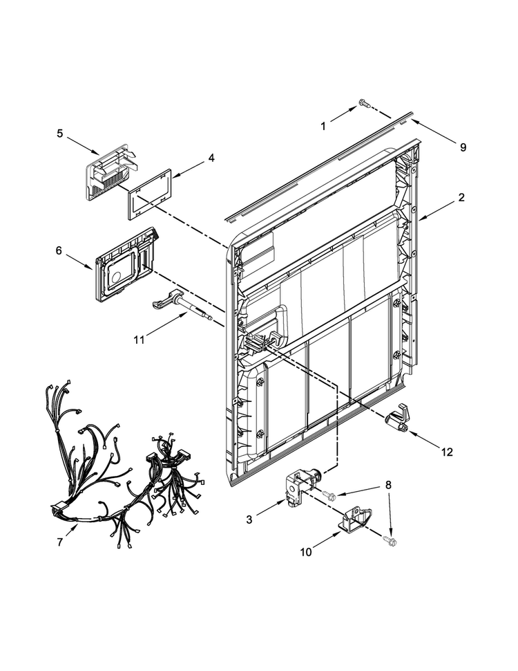 Inner Door Parts Diagram and Parts List for WDF111PABW4  Whirlpool Dishwasher