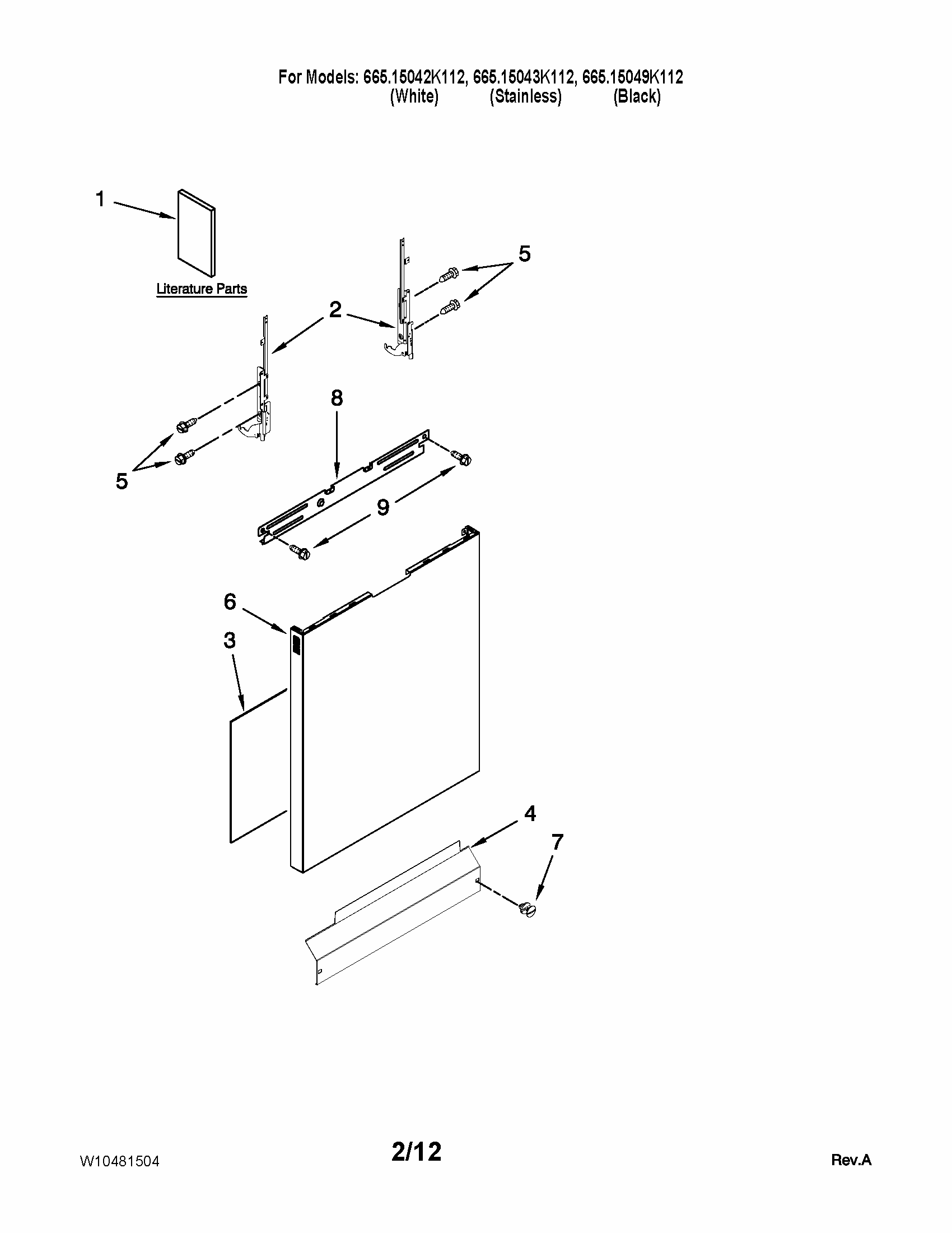 Door And Panel Parts Diagram and Parts List for 66515049K112  Kenmore Dishwasher