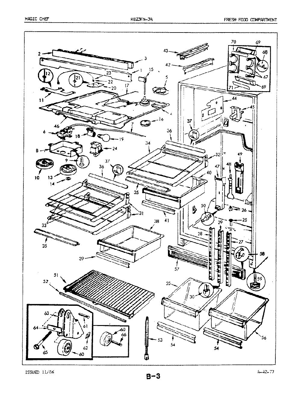 03 - Fresh Food Compartment Diagram and Parts List for RB23FA-3A  Whirlpool Refrigerator