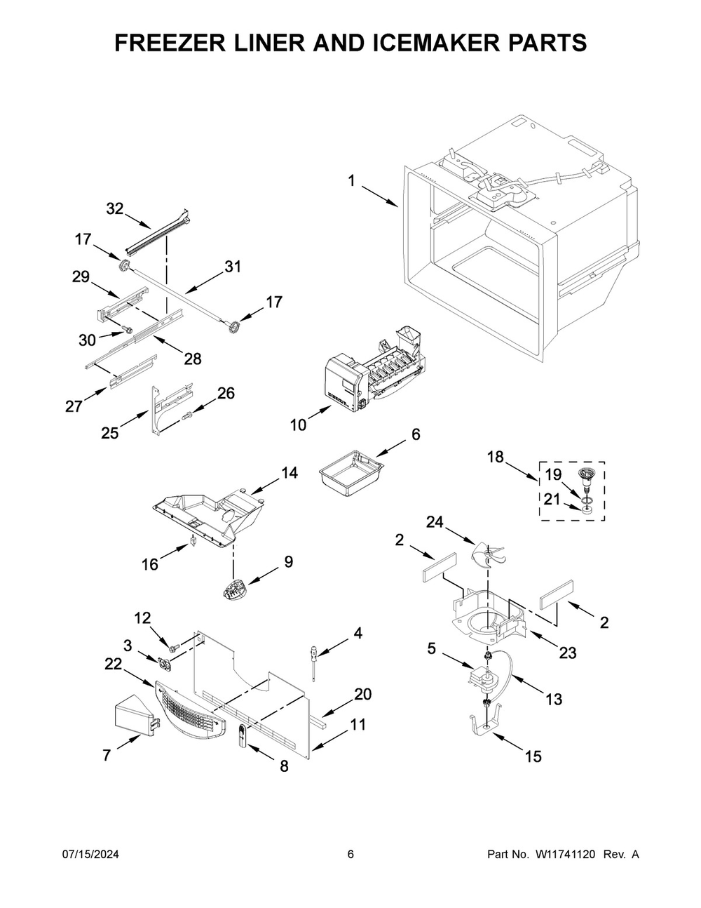 04 - Freezer Liner And Icemaker Parts Diagram and Parts List for KRFF302EBS07  Whirlpool Refrigerator