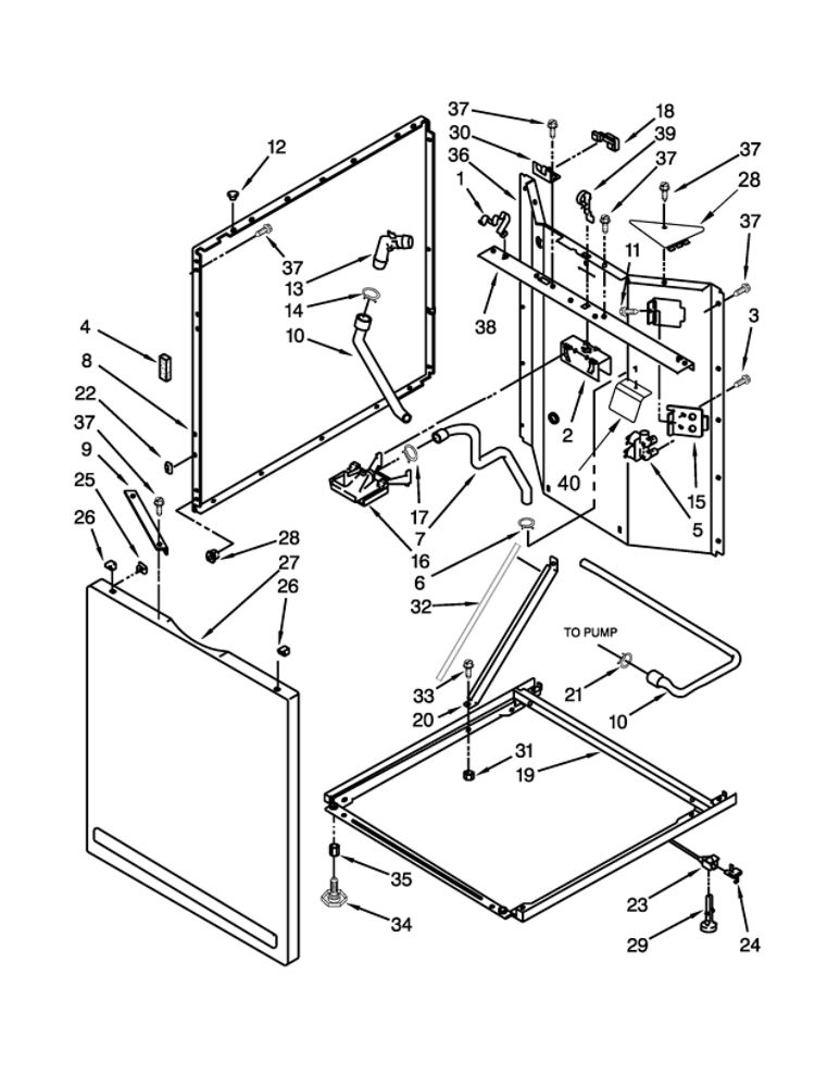 Washer Cabinet Parts Diagram and Parts List for WGT4027EW0  Whirlpool Washer Dryer Combo