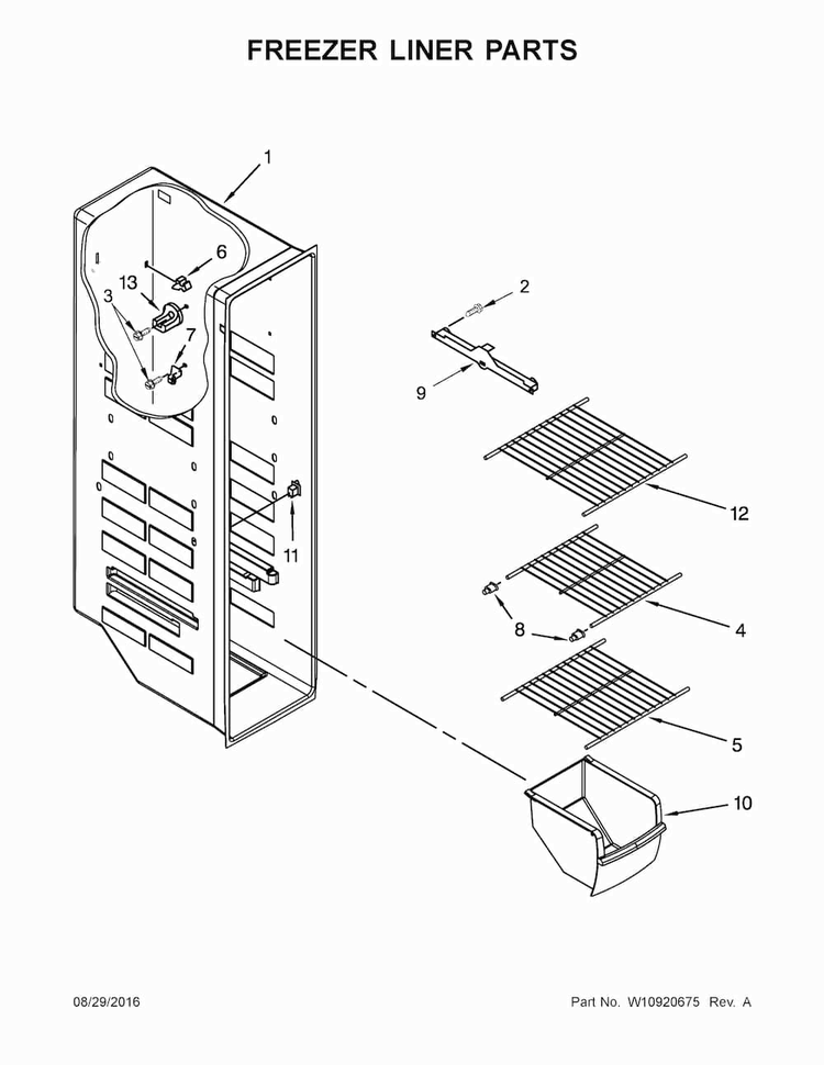Freezer Liner Parts Diagram and Parts List for 10651799413  Kenmore Refrigerator