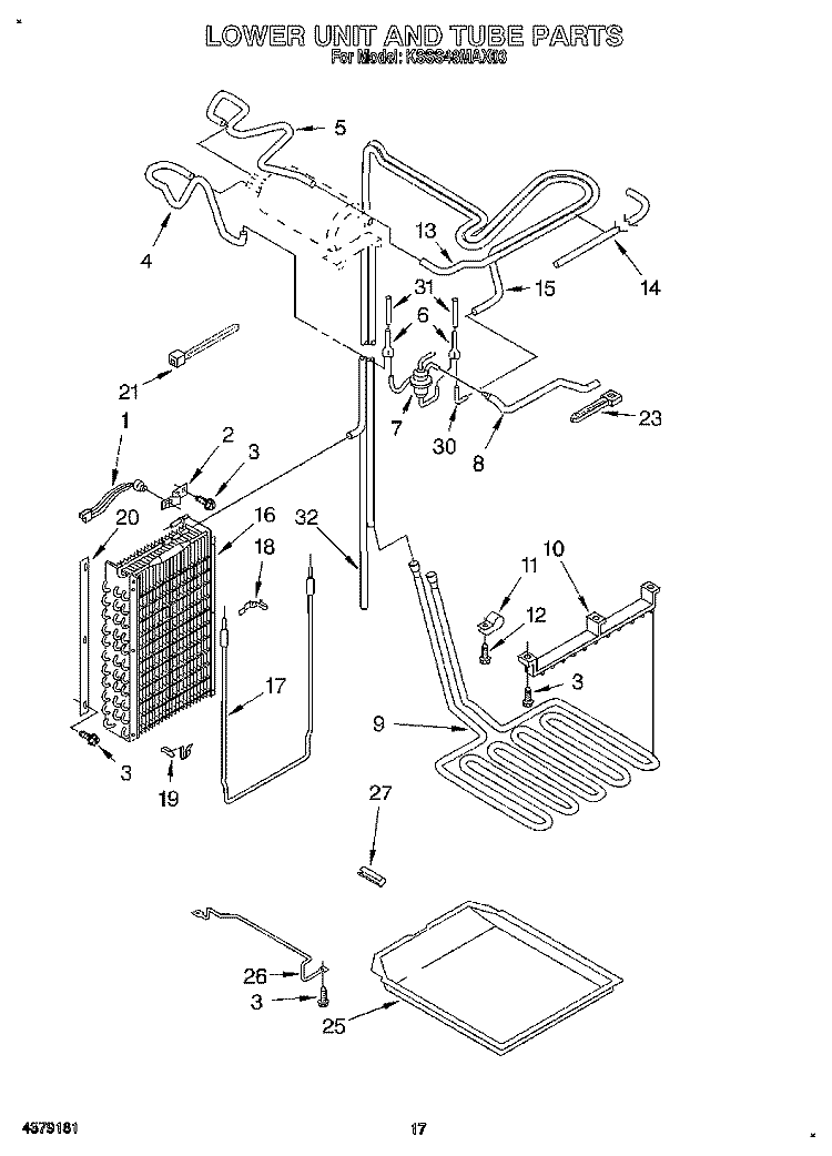 LOWER UNIT AND TUBE Diagram and Parts List for KSSS48MAX03  KitchenAid Refrigerator