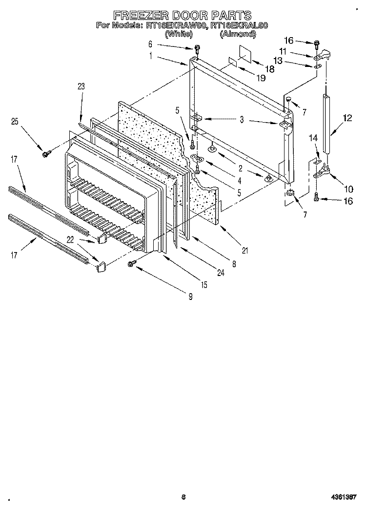 FREEZER DOOR Diagram and Parts List for RT18EKRAW00  Roper Refrigerator