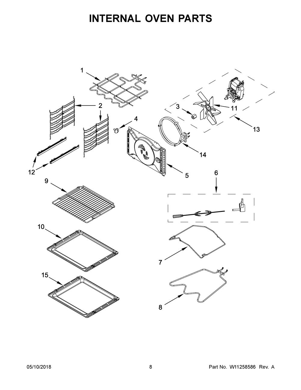 Internal Oven Parts Diagram and Parts List for KOSC104FSS1  Whirlpool Wall Oven