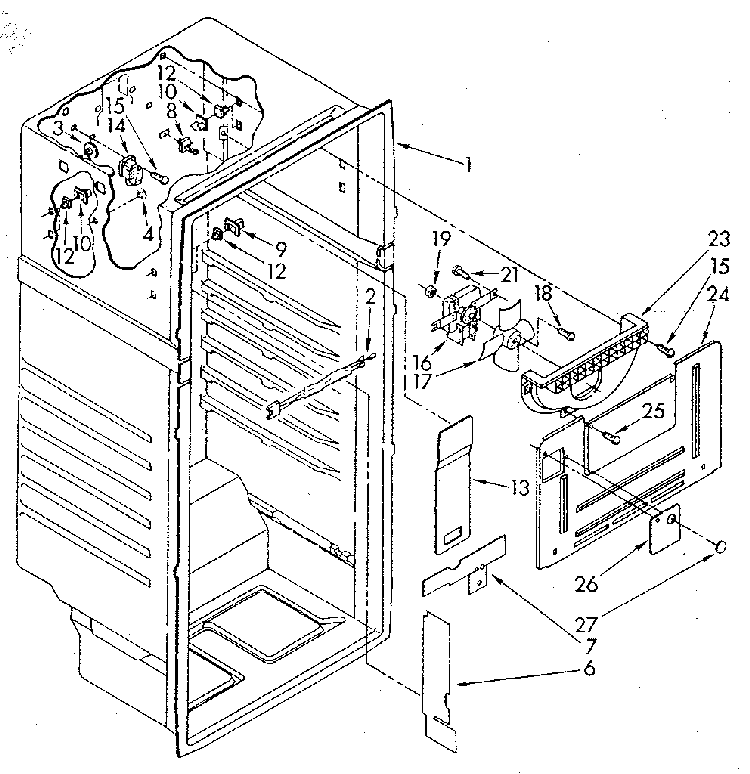 Liner Diagram and Parts List for ET16AKXSF02  Whirlpool Refrigerator