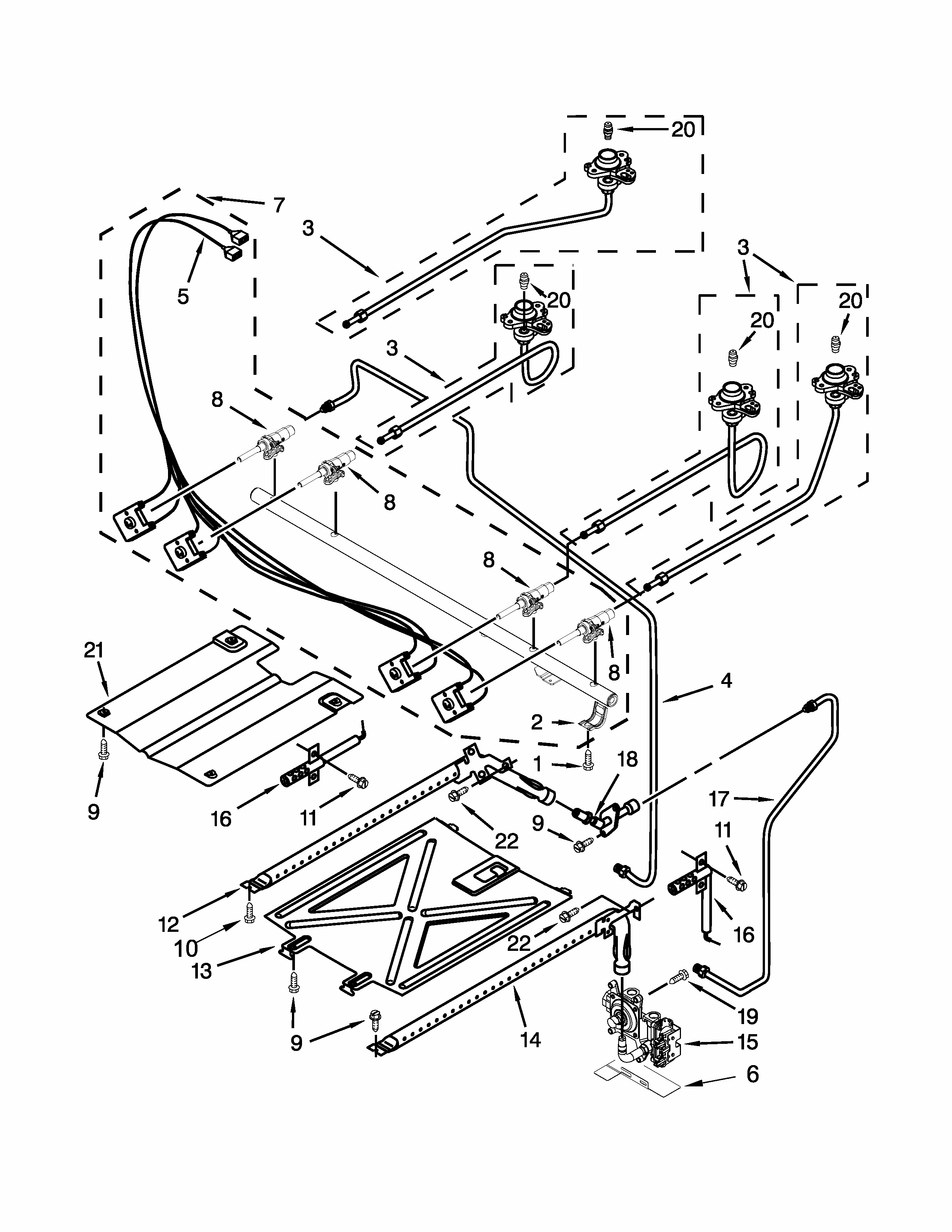 Manifold Parts Diagram and Parts List for IGS505DS0  Whirlpool Range