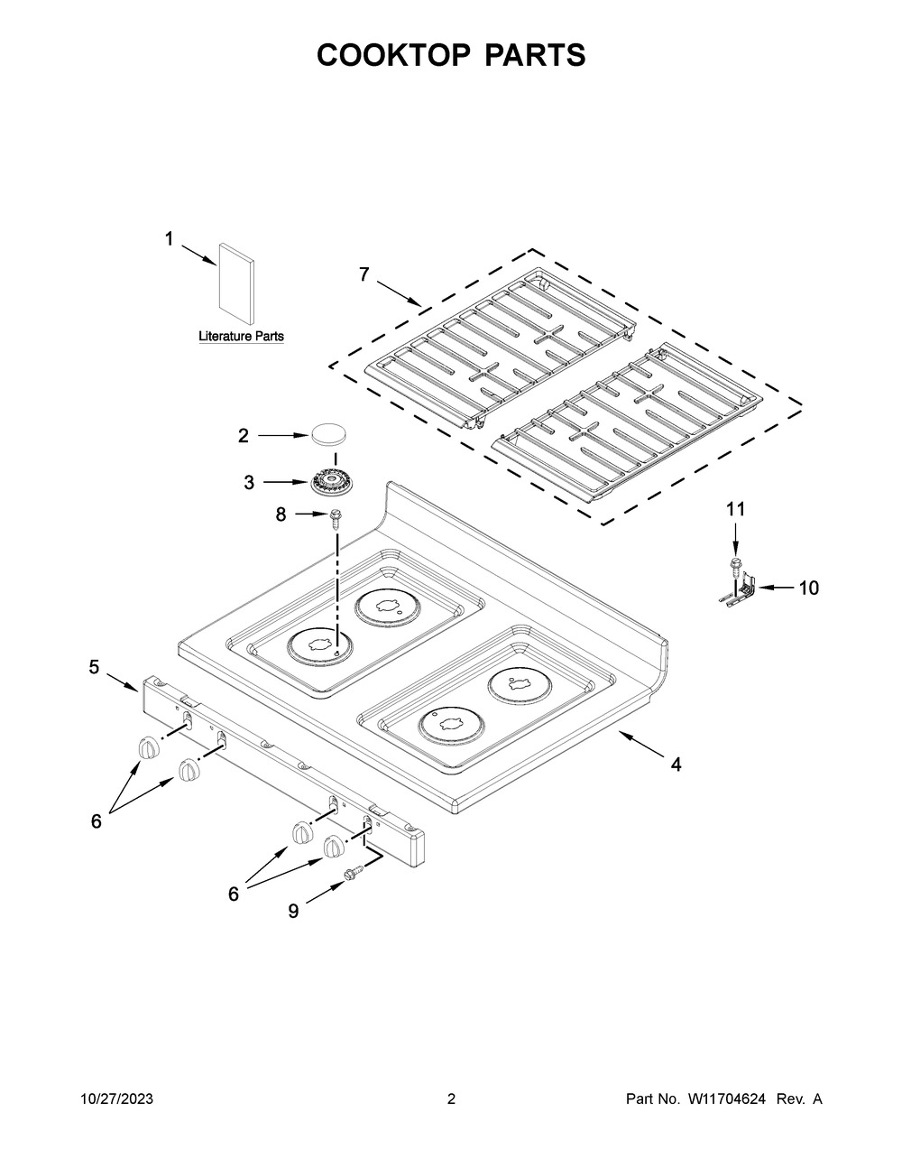 Cooktop Parts Diagram and Parts List for WFG515S0MS1  Whirlpool Range
