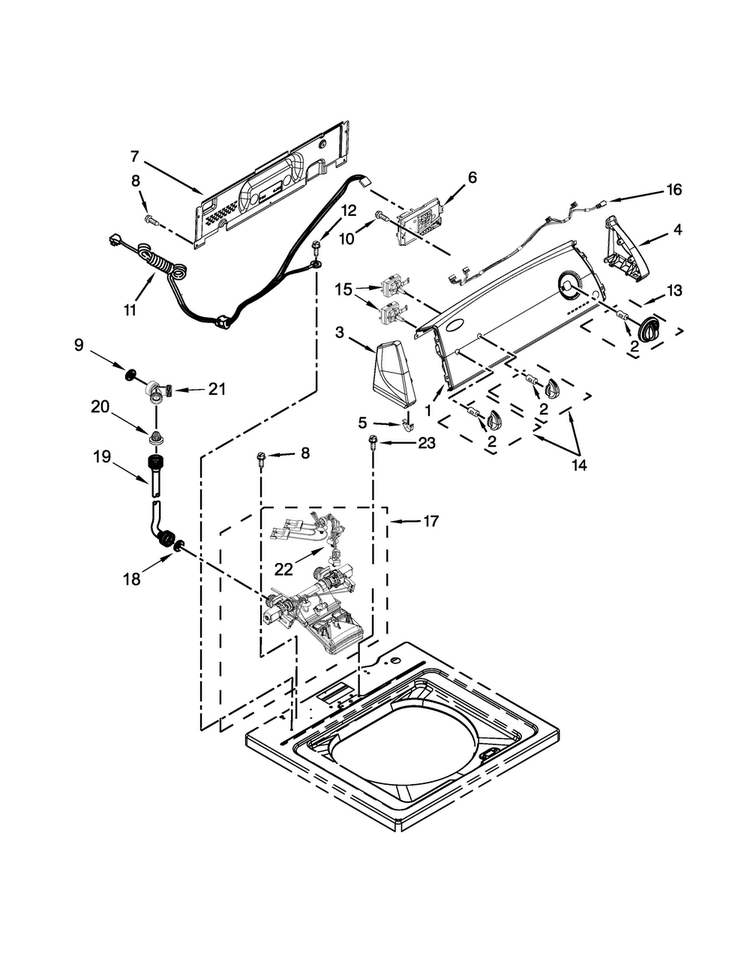 Controls And Water Inlet Parts Diagram and Parts List for 4KWTW4730EQ0  Whirlpool Washer