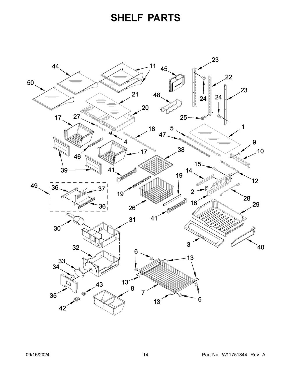 08 - Shelf Parts Diagram and Parts List for JFFCF72DKM01  Whirlpool Refrigerator