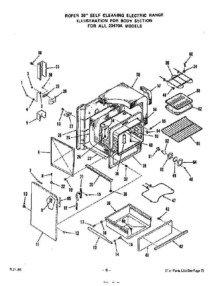 Body Diagram and Parts List for 2347*0A  Roper Range