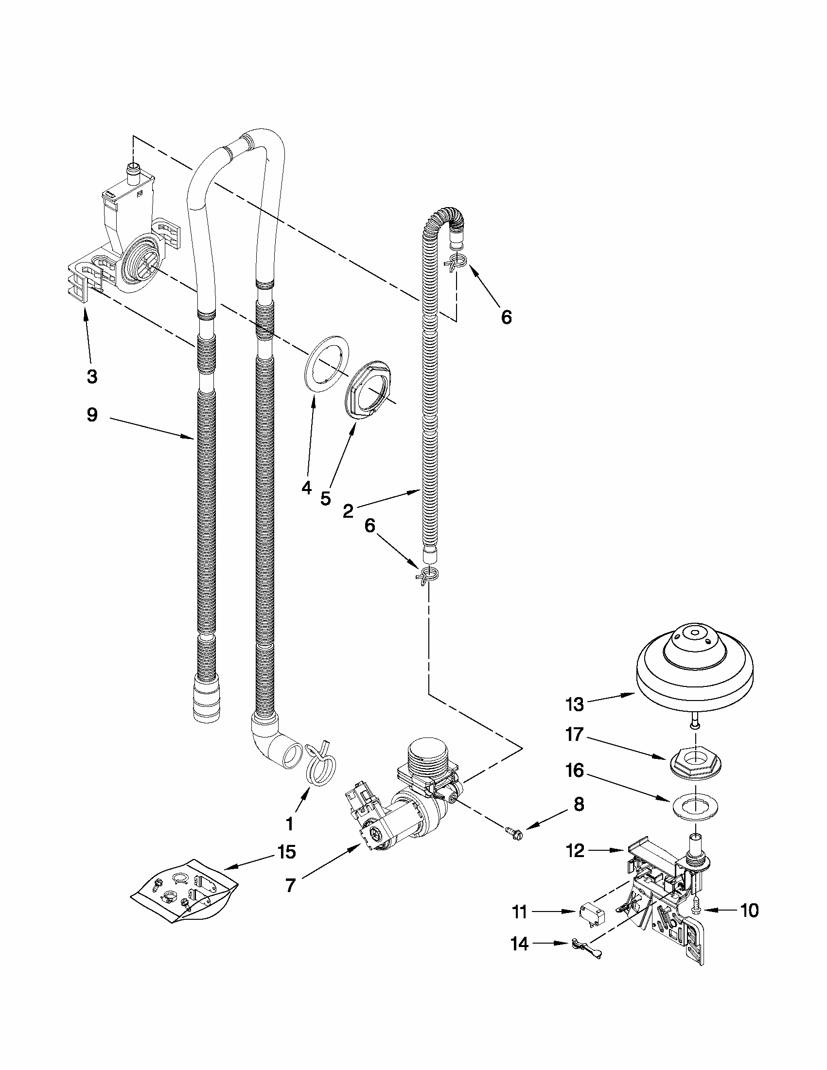 Fill, Drain And Overfill Parts Diagram and Parts List for 66513292K114  Kenmore Dishwasher