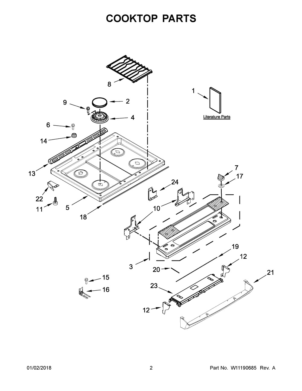 Cooktop Parts Diagram and Parts List for WEG515S0FV0  Whirlpool Range