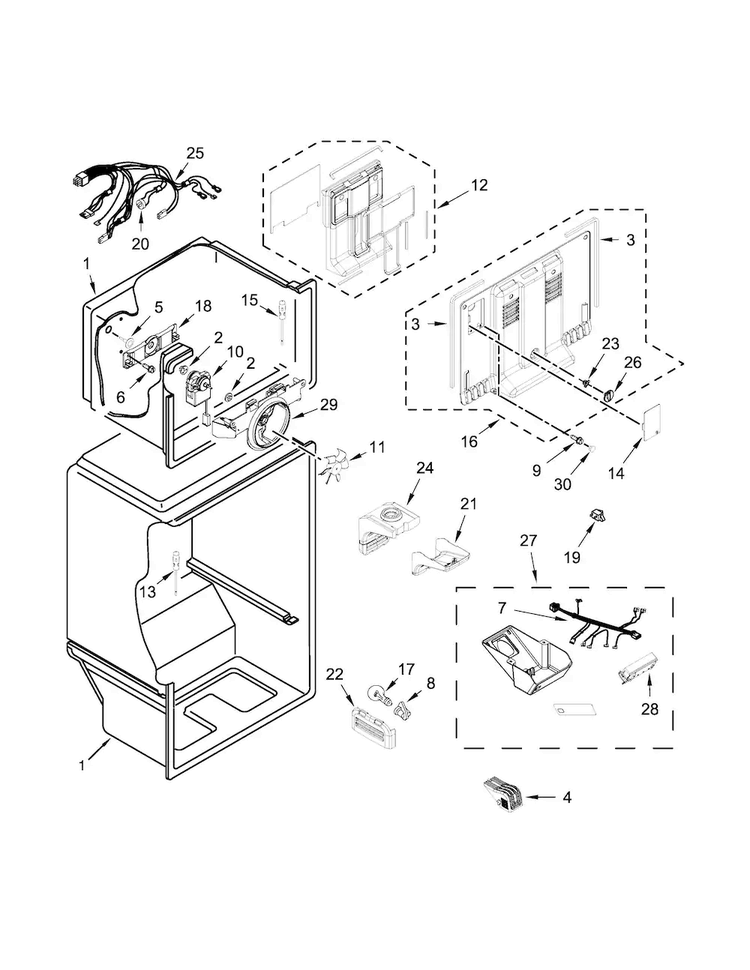 Liner Parts Diagram and Parts List for WRT318FMDB00  Whirlpool Refrigerator