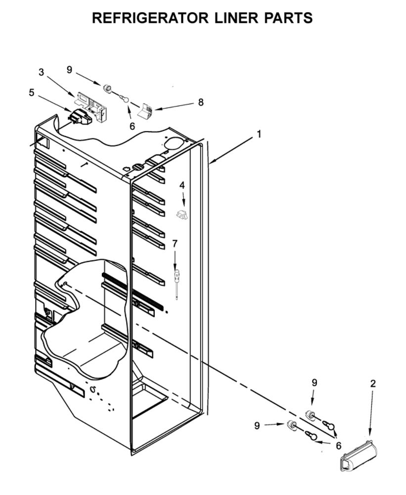 Refrigerator Liner Parts Diagram and Parts List for 10641133710  Kenmore Refrigerator