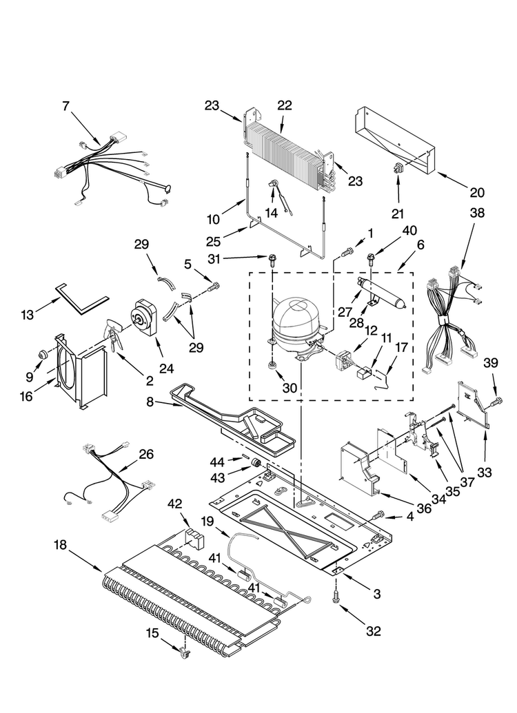 Unit Parts Diagram and Parts List for KBFL25ETWH11  KitchenAid Refrigerator