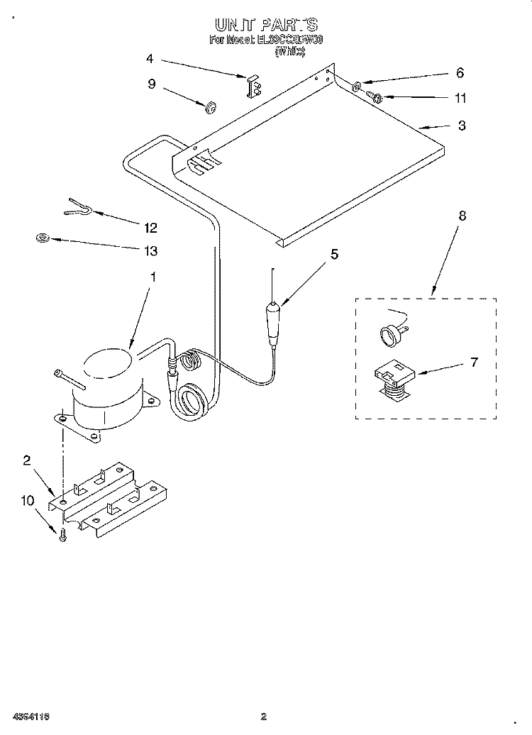 UNIT Diagram and Parts List for EL03CCXDW00  Whirlpool Refrigerator