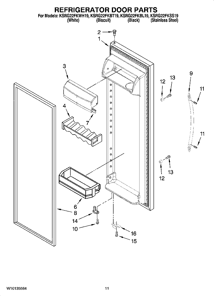 REFRIGERATOR DOOR PARTS Diagram and Parts List for KSRG22FKWH19  KitchenAid Refrigerator