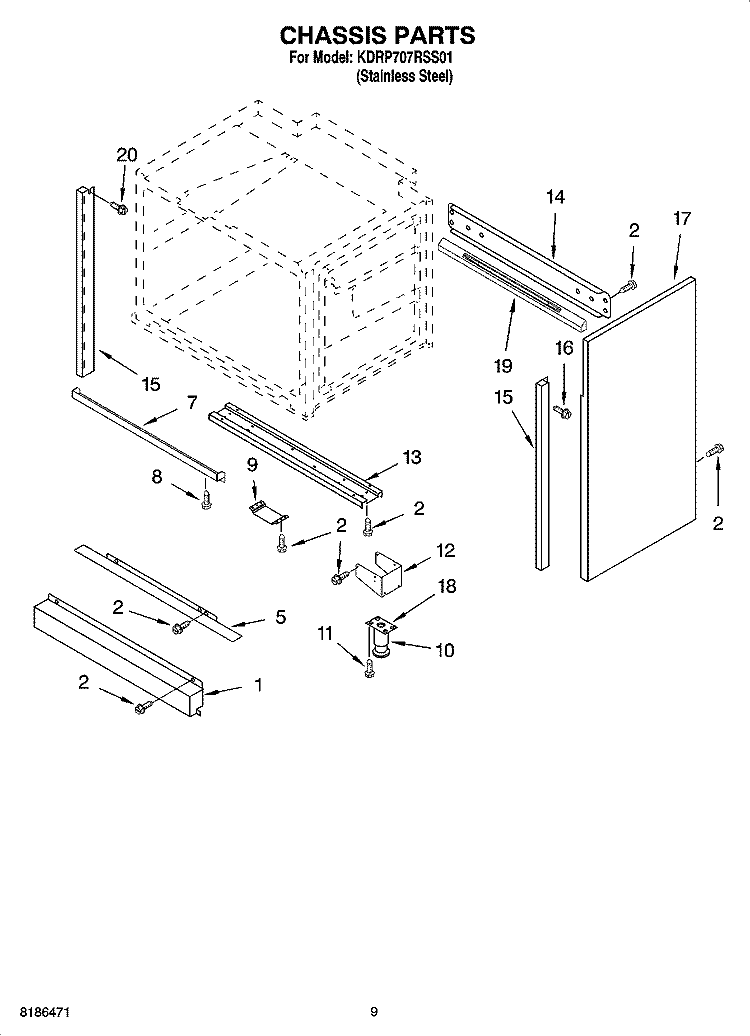 CHASSIS PARTS, OPTIONAL PARTS Diagram and Parts List for KDRP707RSS01  KitchenAid Range