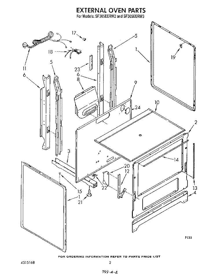 EXTERNAL OVEN Diagram and Parts List for SF305EERW2  Whirlpool Range