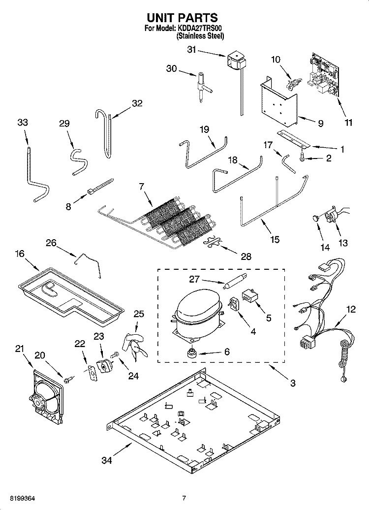 UNIT PARTS Diagram and Parts List for KDDA27TRS00  KitchenAid Refrigerator