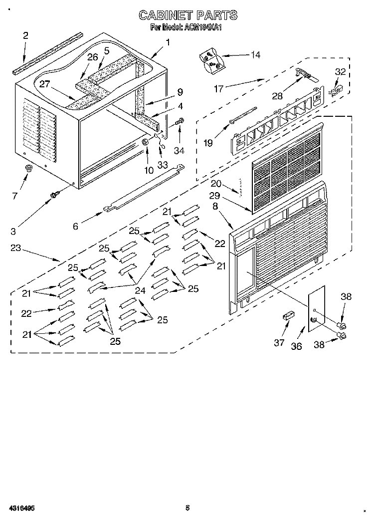 CABINET Diagram and Parts List for ACM184XA1  Whirlpool Air Conditioner