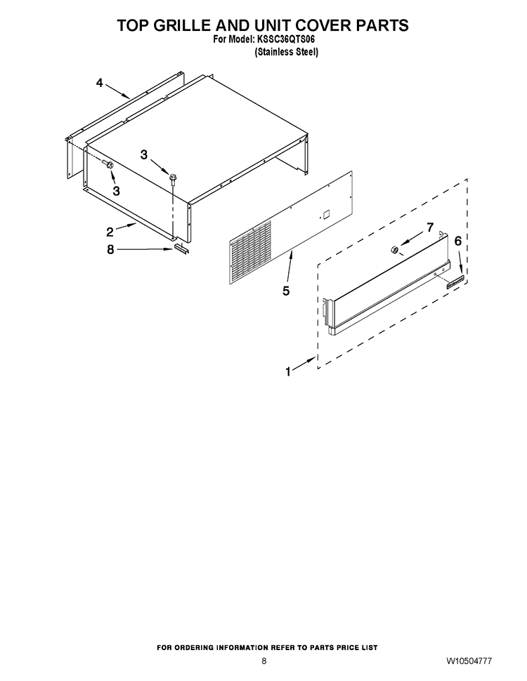 TOP GRILLE AND UNIT COVER PARTS Diagram and Parts List for KSSC36QTS06  KitchenAid Refrigerator