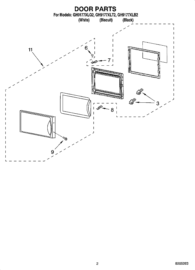 DOOR PARTS Diagram and Parts List for GH9177XLT2  Whirlpool Microwave