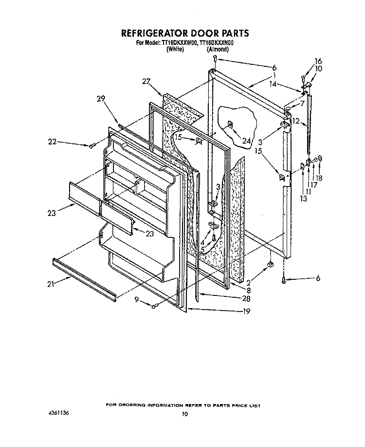 REFRIGERATOR DOOR, LIT/OPTIONAL Diagram and Parts List for TT16DKXXN00  Whirlpool Refrigerator
