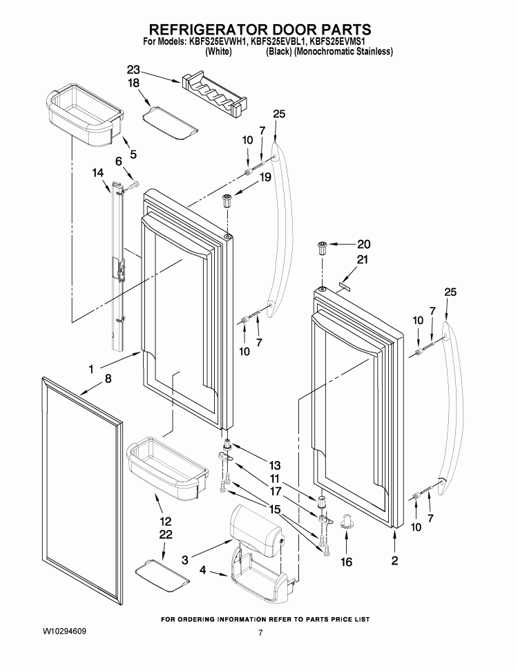 REFRIGERATOR DOOR PARTS Diagram and Parts List for KBFS25EVMS1  KitchenAid Refrigerator