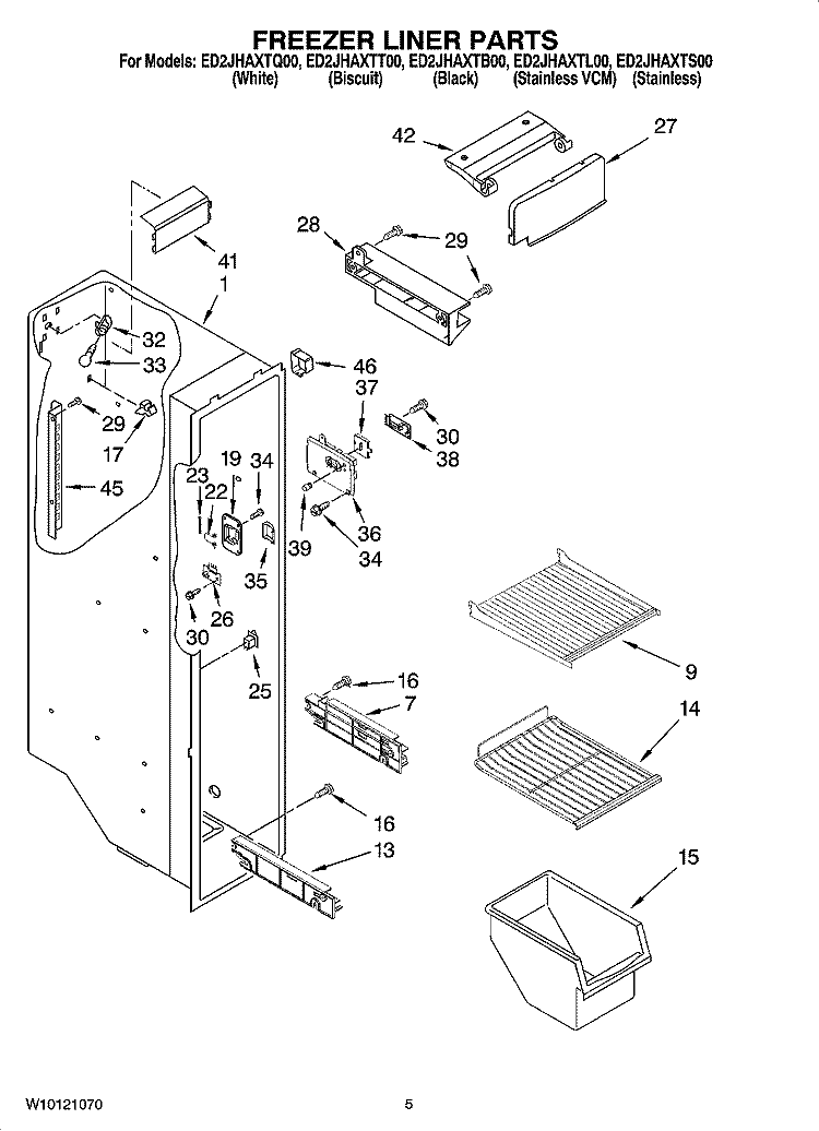 FREEZER LINER PARTS Diagram and Parts List for ED2JHAXTB00  Whirlpool Refrigerator